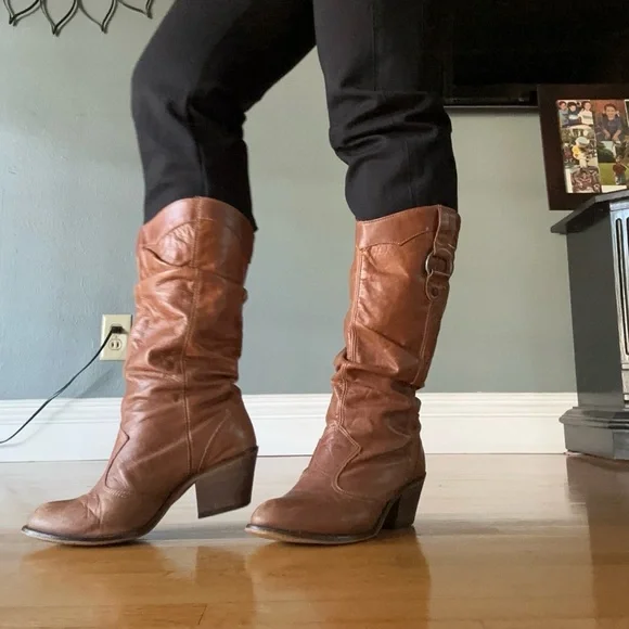 Steve Madden soft supple tan brown leather cowboy boots beautiful patina size8M - Picture 7 of 9